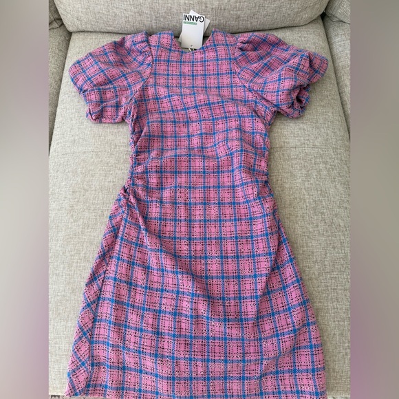 ganni blue plaid dress Cotton Maxi Dress Tartan Plaid, Blue main image 1